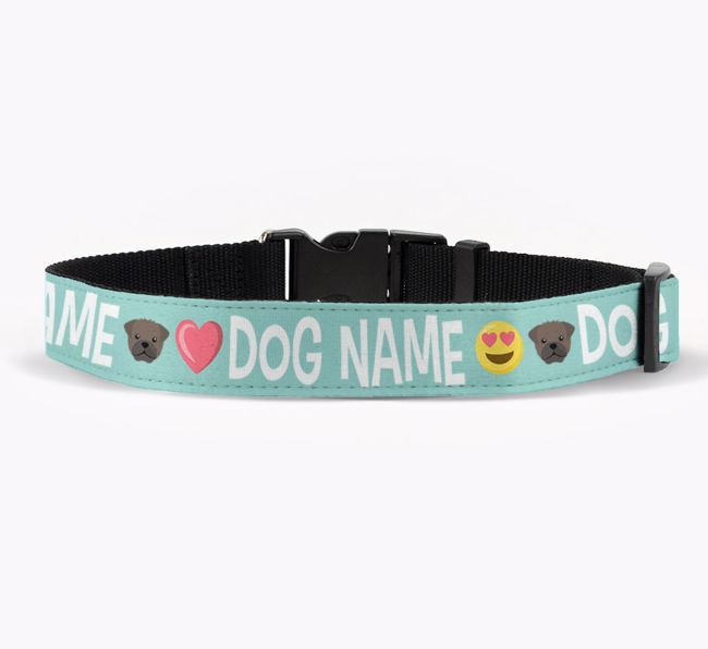 Personalised Fabric Collar with Emojis and {breedFullName} Icon for {dogsName}